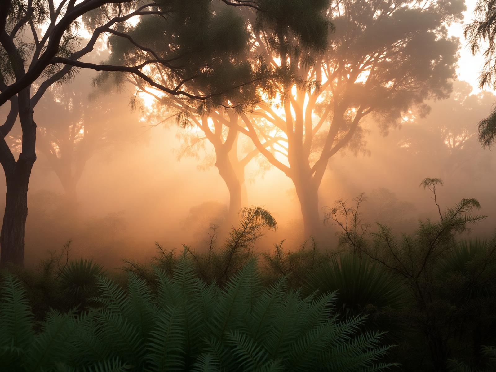 Misty Australian sanctuary at golden hour